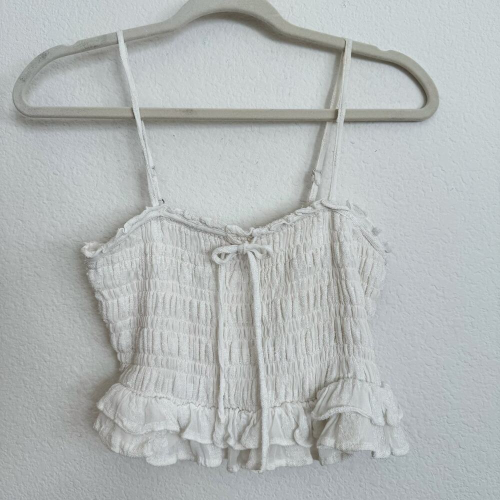 Walter Baker White Smocked Ruffle Crop‎ Top